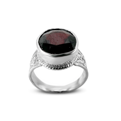 Garnet Men Ring - Plant Band Design