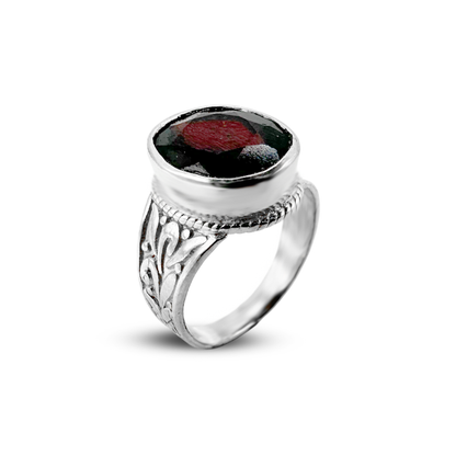 Garnet Men Ring - Plant Band Design