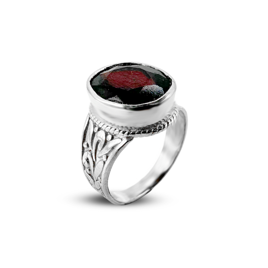 Garnet Men Ring - Plant Band Design