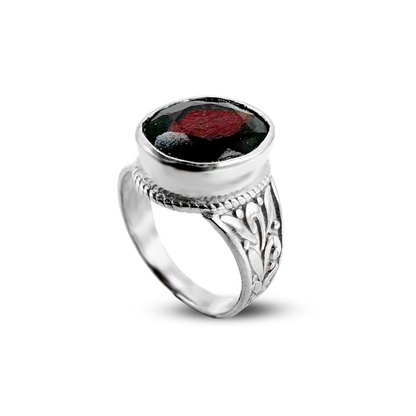 Garnet Men Ring - Plant Band Design