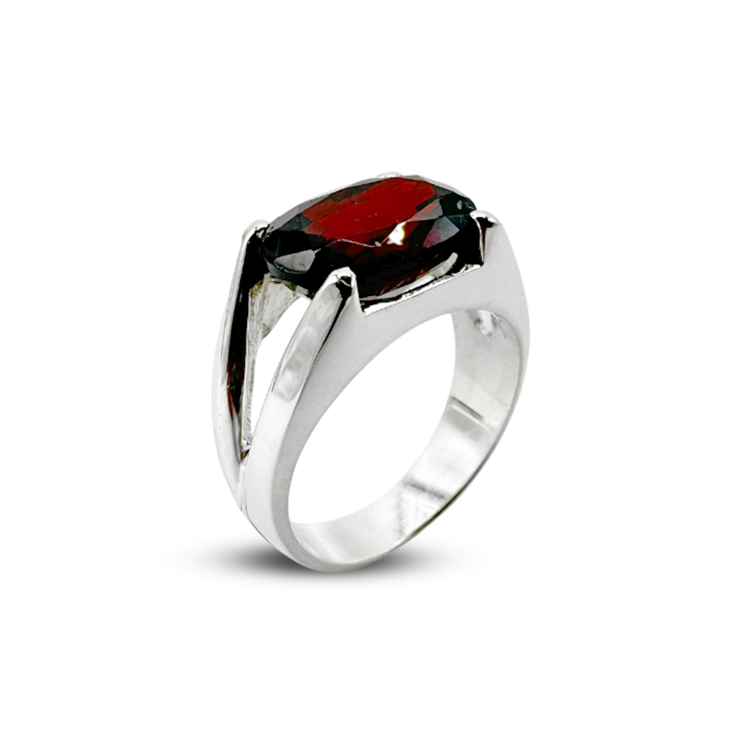 Garnet Men Ring - V Band Design