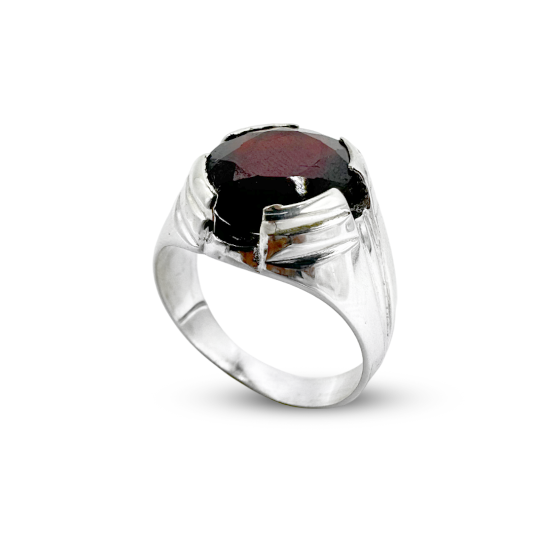 Garnet Men RIng - Sheild Design