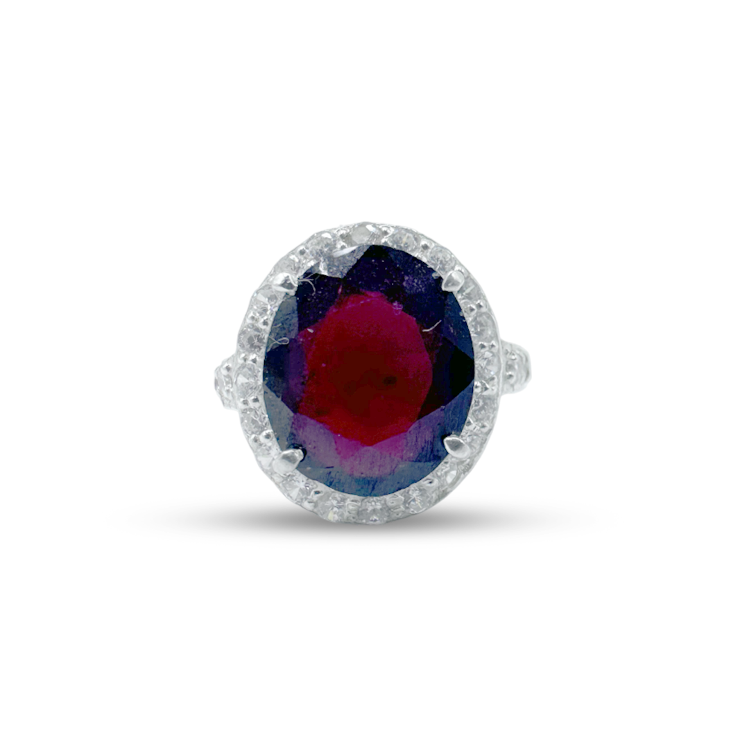 Garnet Women Ring - Zircon Round Design