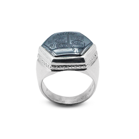 Hematite Men Ring – Hexagonal Zip Across