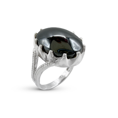 Hematite Women Ring – Cutter V band Design