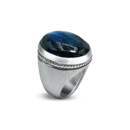 Labradorite Men Ring - Lattice Round Design