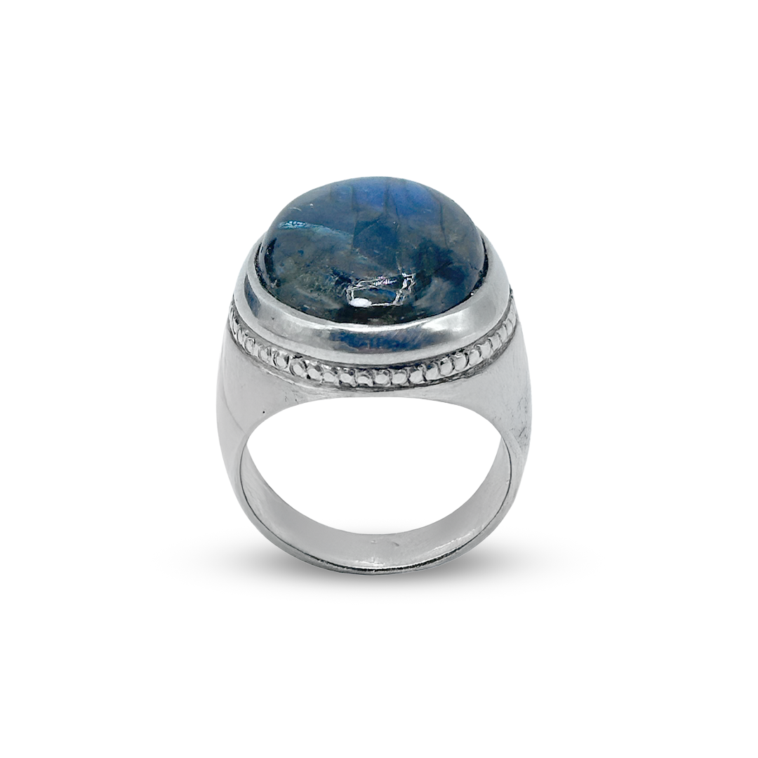 Labradorite Men Ring - Lattice Round Design