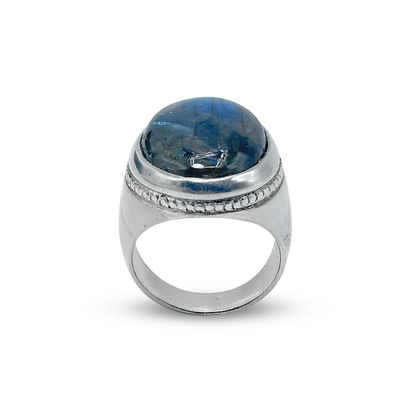 Labradorite Men Ring - Lattice Round Design