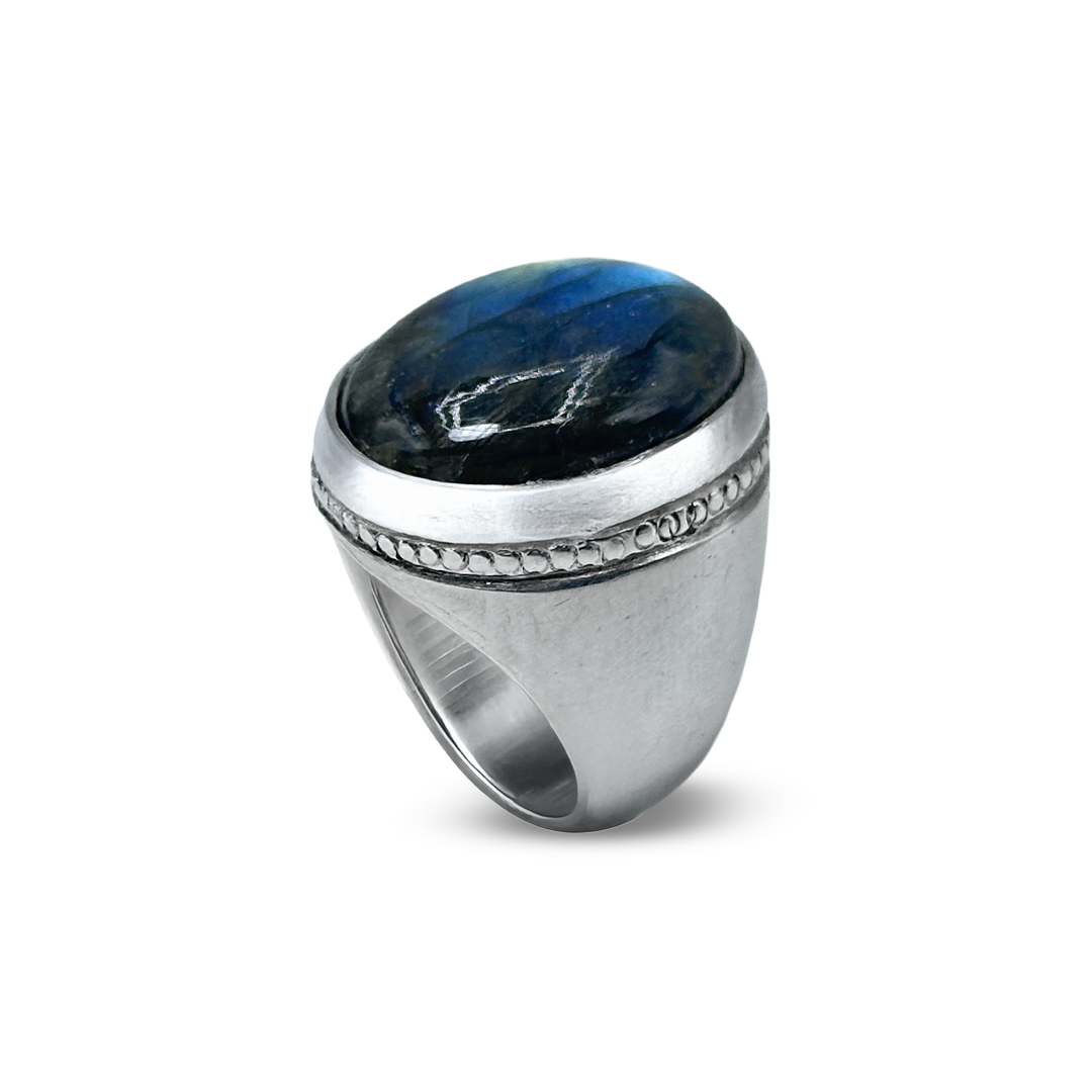 Labradorite Men Ring - Lattice Round Design
