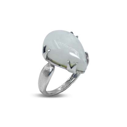 White Labradorite Women Ring - Pear Design
