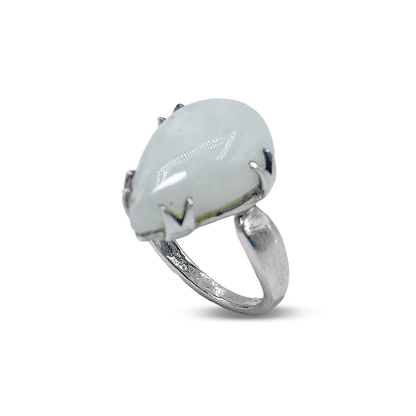 White Labradorite Women Ring - Pear Design