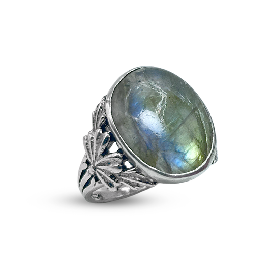 Labradorite Women Ring - Floral Band Design