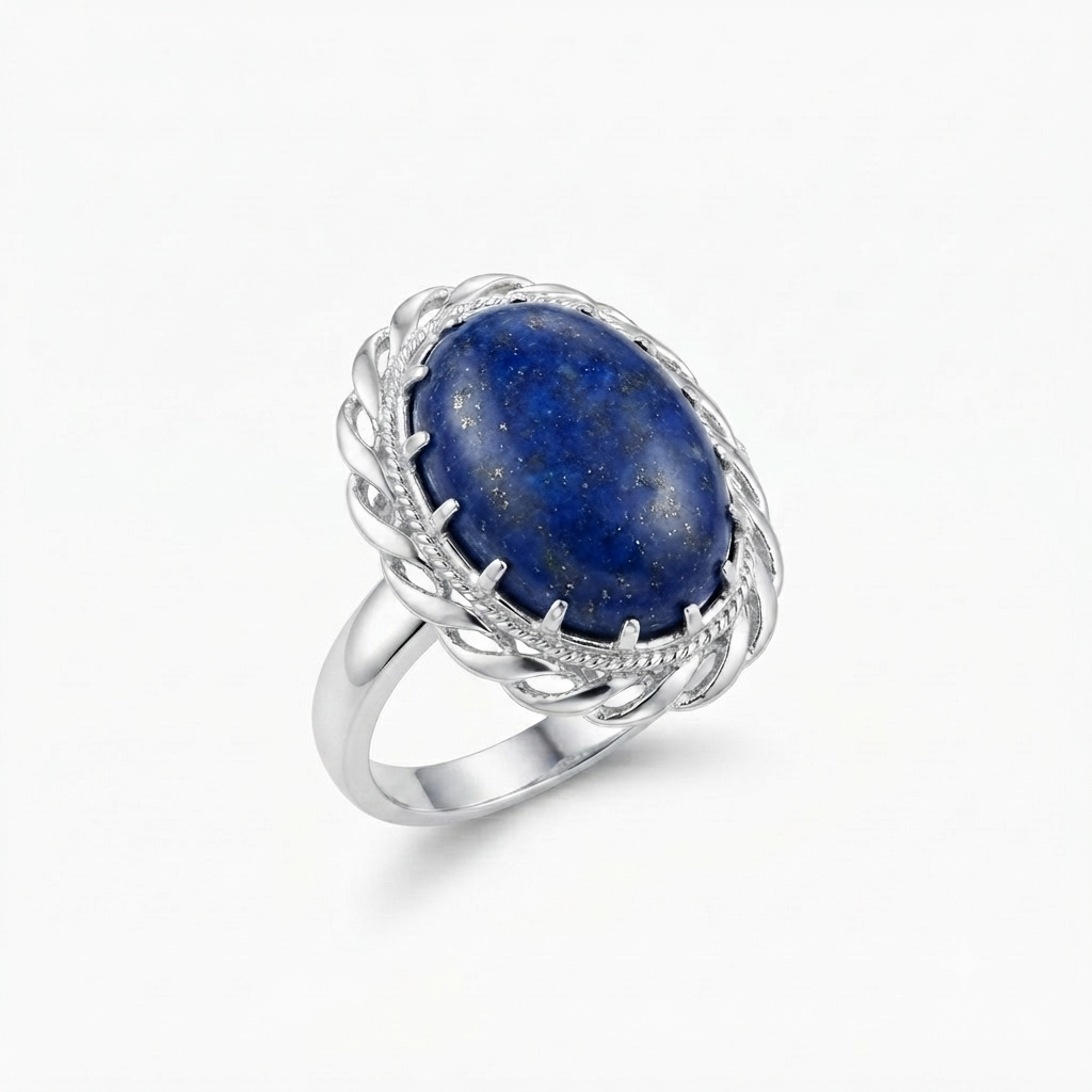 Lapis Women Ring - Vintage-Style Halo