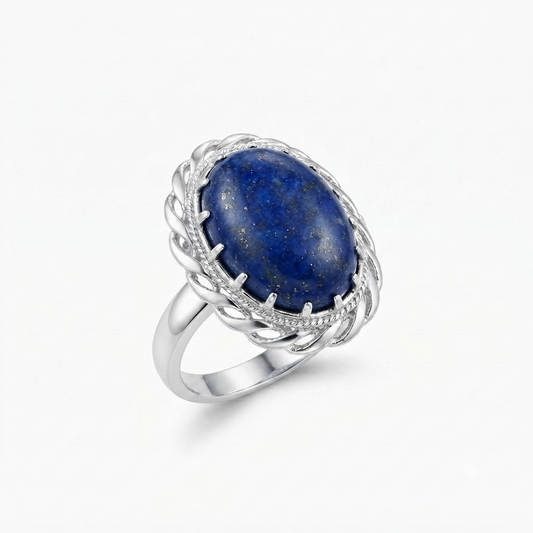 Lapis Women Ring - Vintage-Style Halo