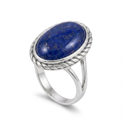 Lapis Women Ring - Rope-Edge Split-Shank