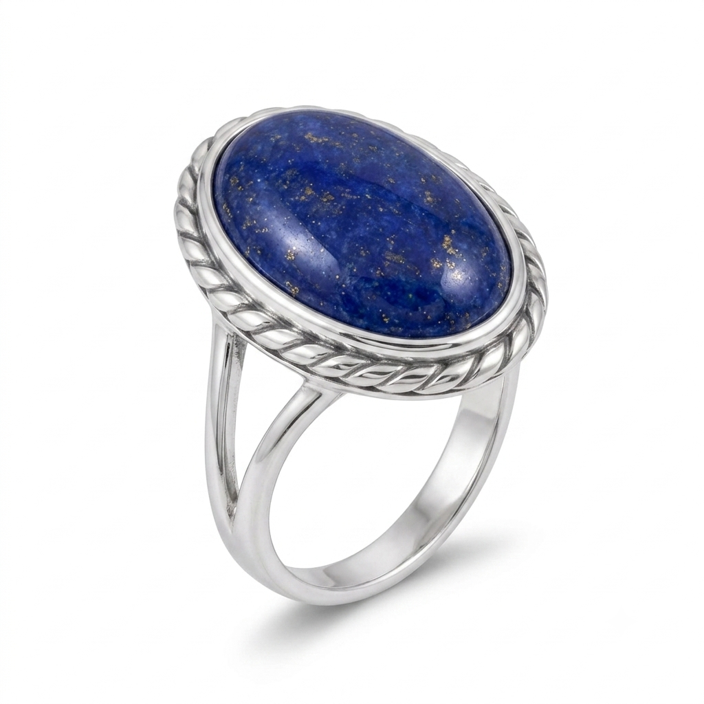 Lapis Women Ring - Rope-Edge Split-Shank