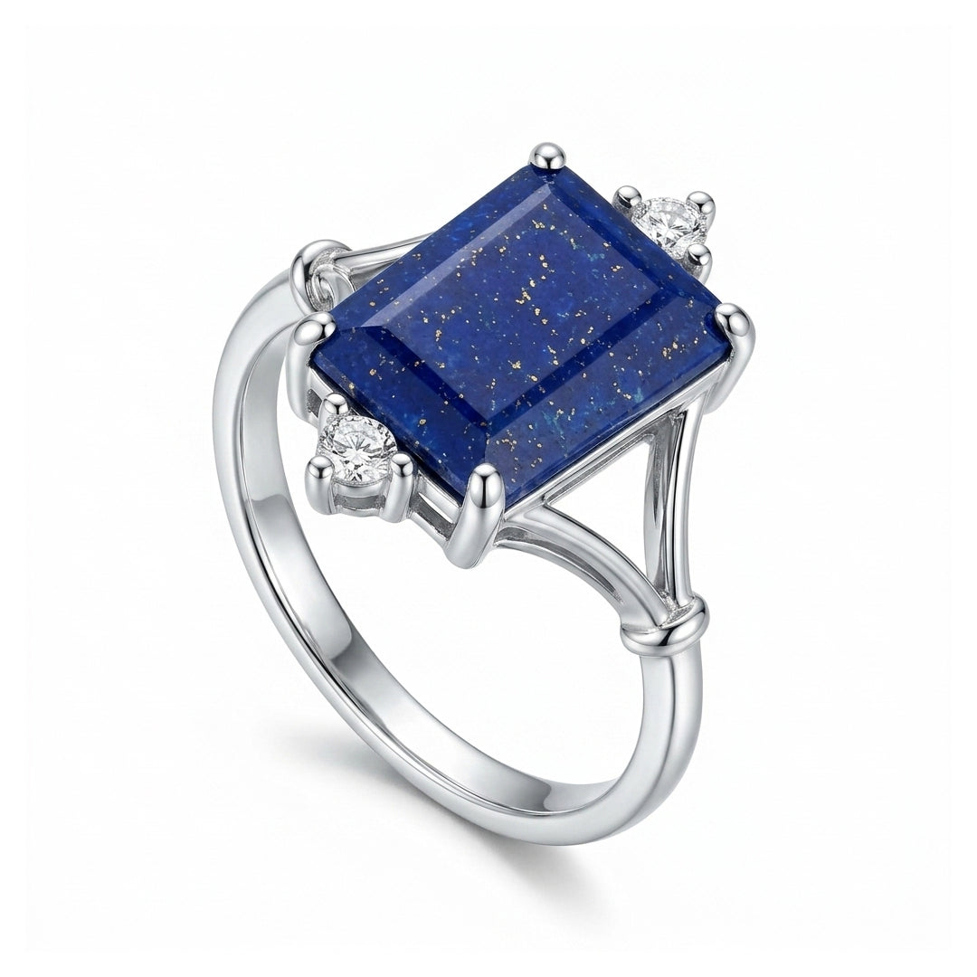 Lapis Women Ring - Emerald-Cut Accent