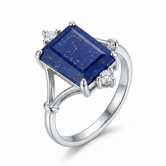 Lapis Women Ring - Emerald-Cut Accent