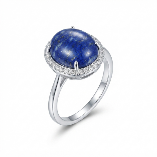 Lapis Women Ring - Oval Halo
