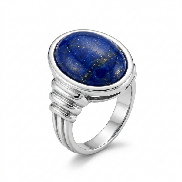 Lapis Men Ring - Grooved Bezel