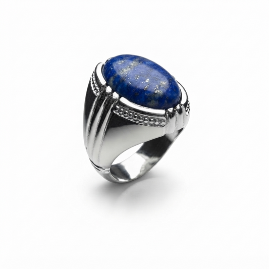 Lapis Men Ring - Four-Prong Beaded