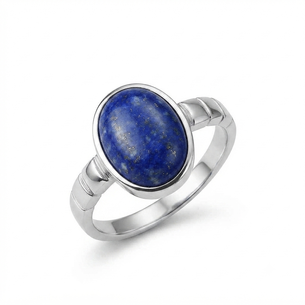 Lapis Men Ring - Beaded Shank
