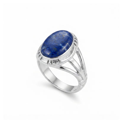 Lapis Men Ring - Split Shank Carved