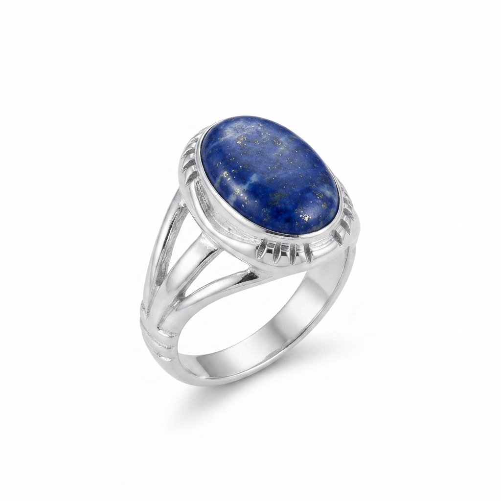 Lapis Men Ring - Split Shank Carved