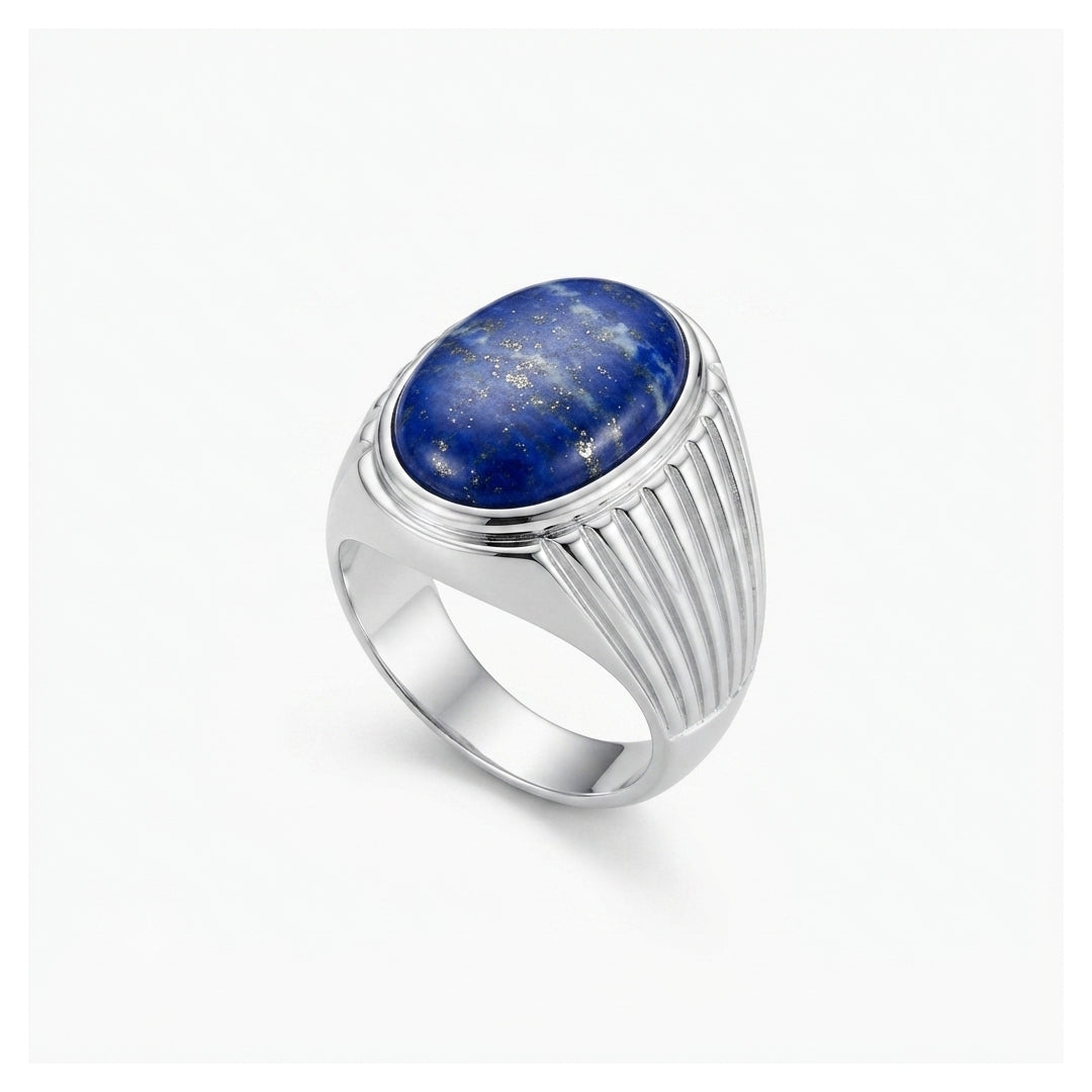 Lapis Men Ring - Fluted Signet