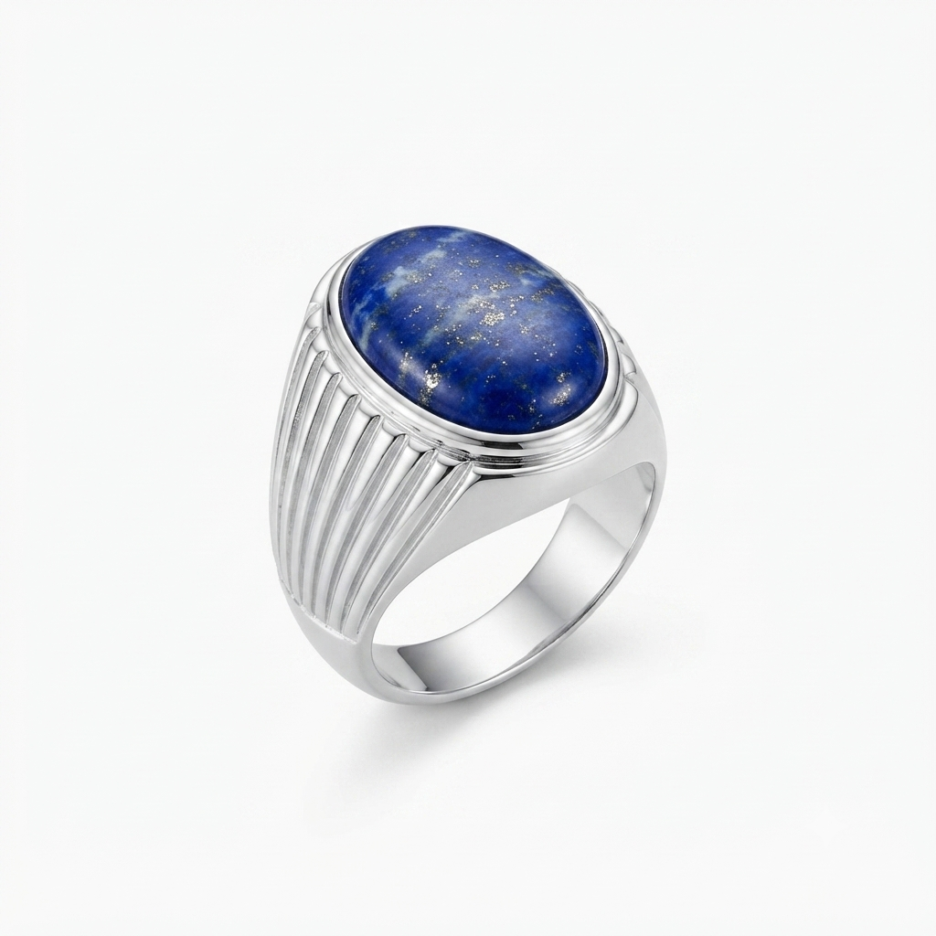 Lapis Men Ring - Fluted Signet