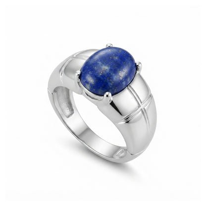 Lapis Men Ring - 4-Prong Oval Cabochon