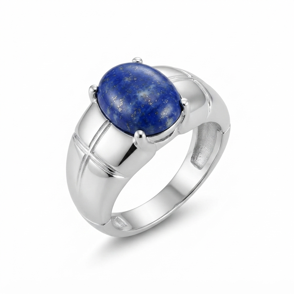 Lapis Men Ring - 4-Prong Oval Cabochon