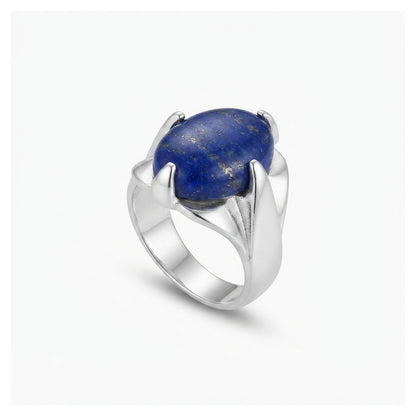 Lapis Men Ring - Prong-Set Oval Cabochon
