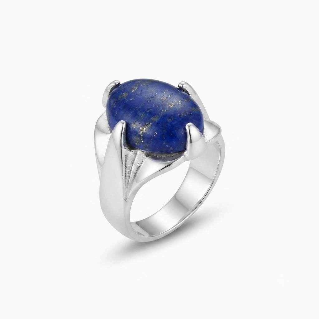 Lapis Men Ring - Prong-Set Oval Cabochon