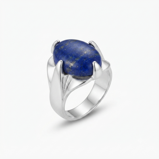 Lapis Men Ring - Prong-Set Oval Cabochon