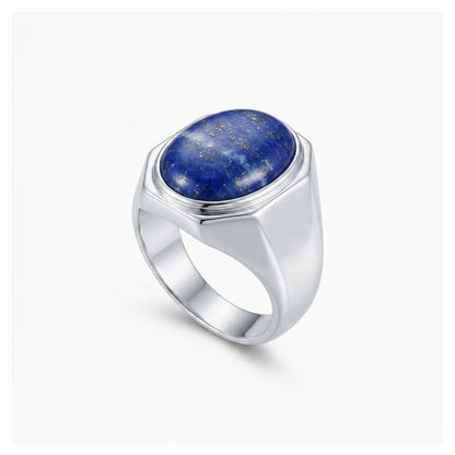 Lapis Men Ring - Bezel-Set Oval Cabochon