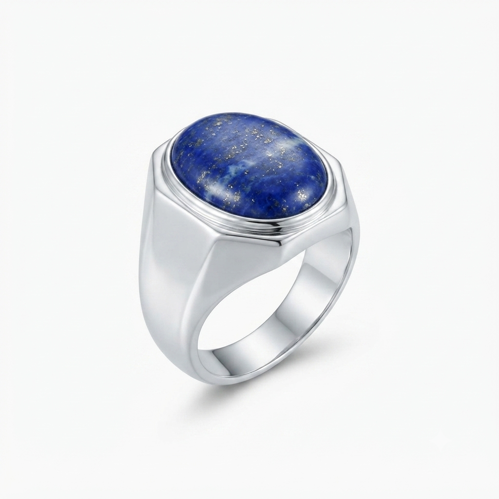 Lapis Men Ring - Bezel-Set Oval Cabochon