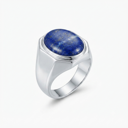 Lapis Men Ring - Bezel-Set Oval Cabochon
