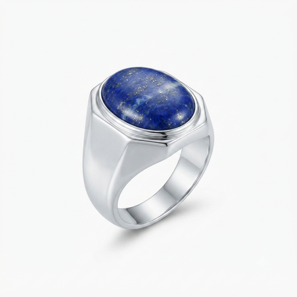 Lapis Men Ring - Bezel-Set Oval Cabochon
