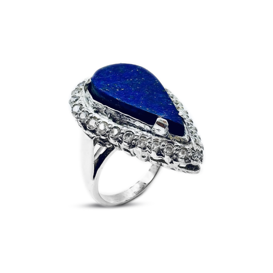 Lapis Women Ring – Drop Halo Design