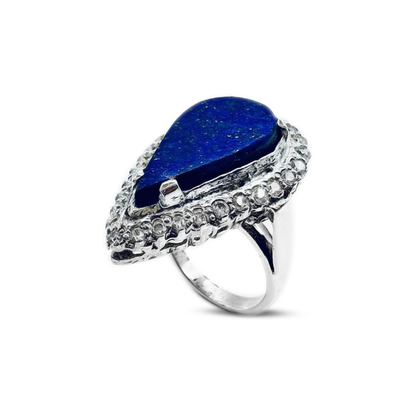 Lapis Women Ring – Drop Halo Design