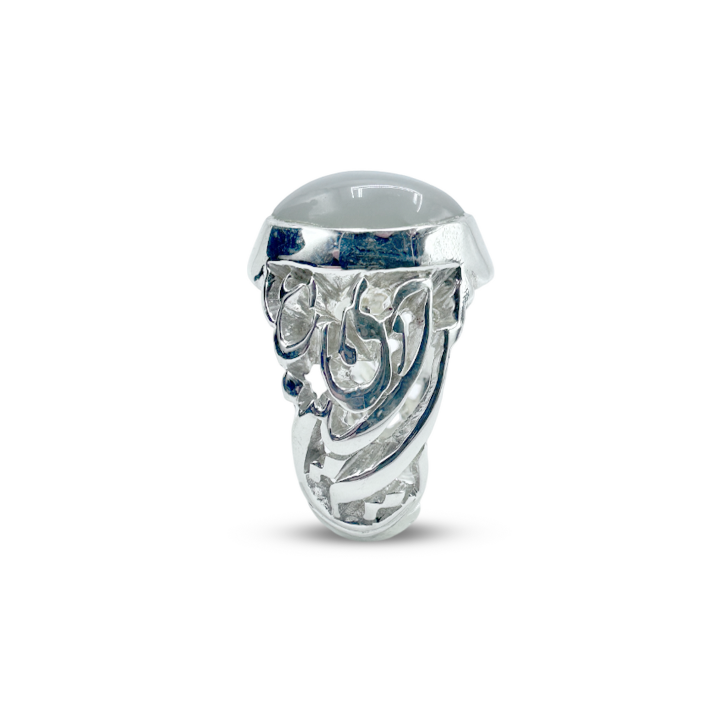 Moon Stone Men Ring - Calligraphy Band Design