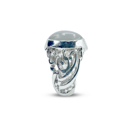 Moon Stone Men Ring - Calligraphy Band Design