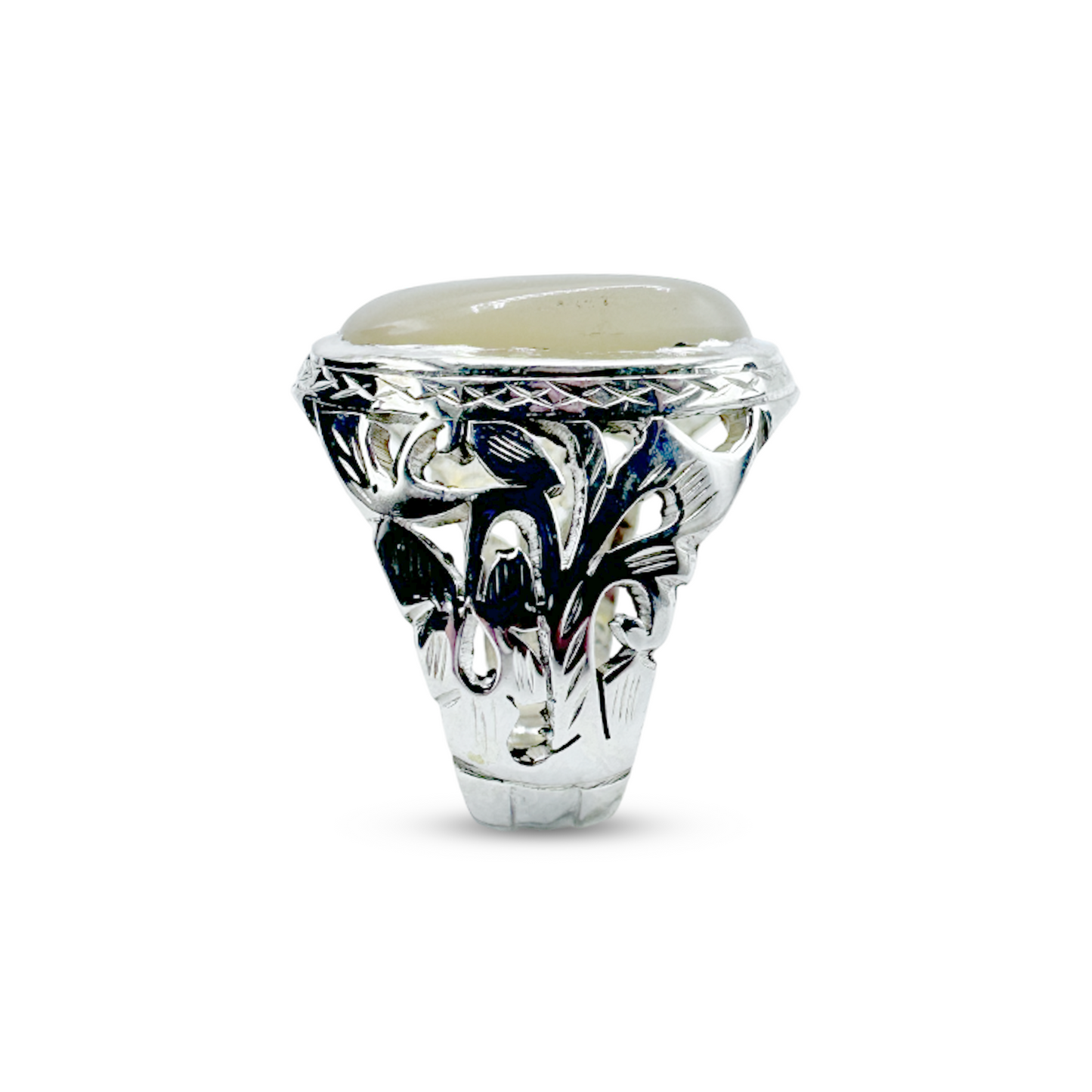 Moon Stone Men Ring - Plant Band Design