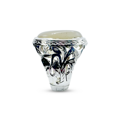 Moon Stone Men Ring - Plant Band Design