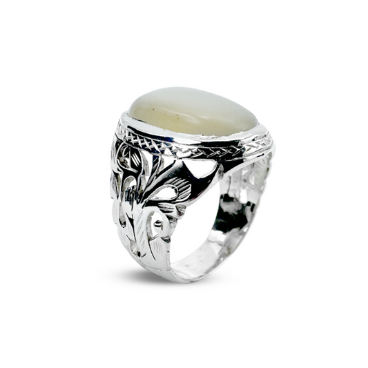 Moon Stone Men Ring - Plant Band Design