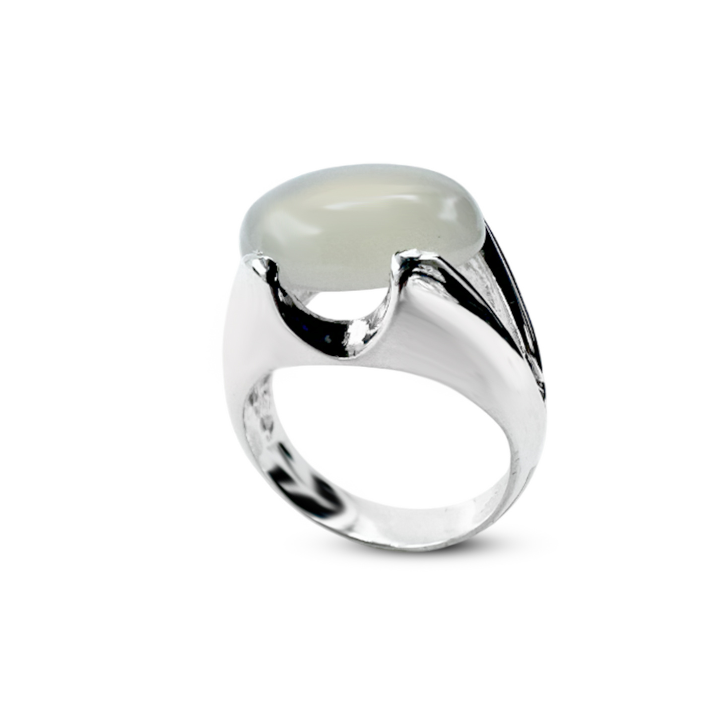 Moon Stone Men Ring - Deep Band Design
