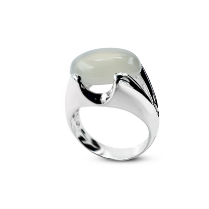 Moon Stone Men Ring - Deep Band Design