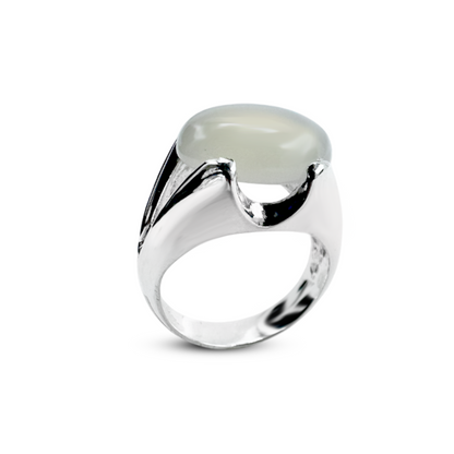 Moon Stone Men Ring - Deep Band Design