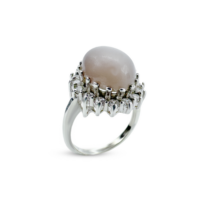 Moon stone Women Ring - Round Halo